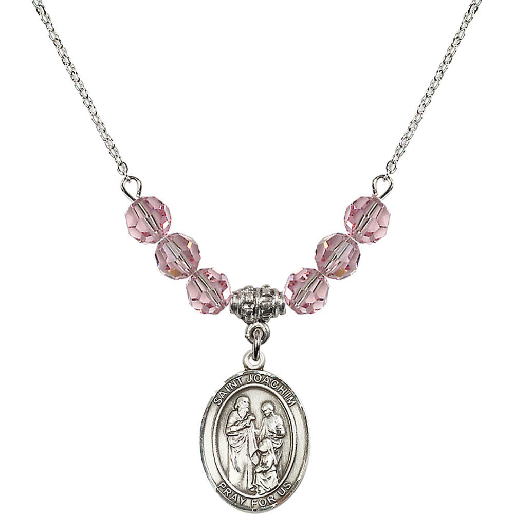 Sterling Silver Saint Joachim Birthstone Necklace with Light Rose Beads - 8348