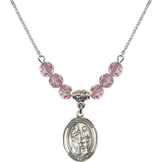 Sterling Silver Saint Joachim Birthstone Necklace with Light Rose Beads - 8348