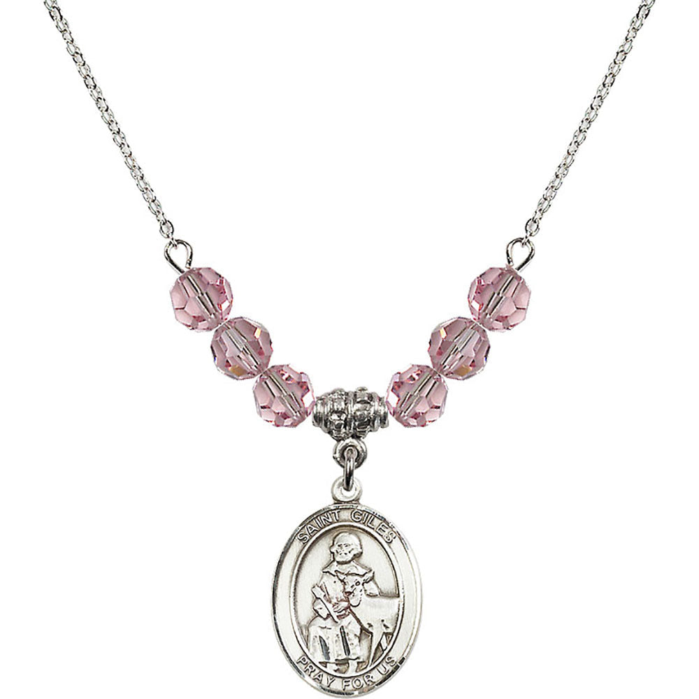 Sterling Silver Saint Giles Birthstone Necklace with Light Rose Beads - 8349