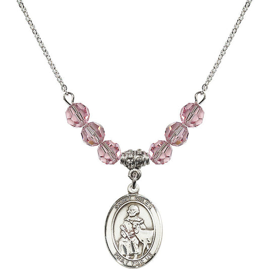 Sterling Silver Saint Giles Birthstone Necklace with Light Rose Beads - 8349