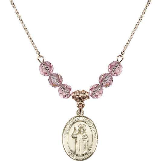 14kt Gold Filled Saint John of Capistrano Birthstone Necklace with Light Rose Beads - 8350
