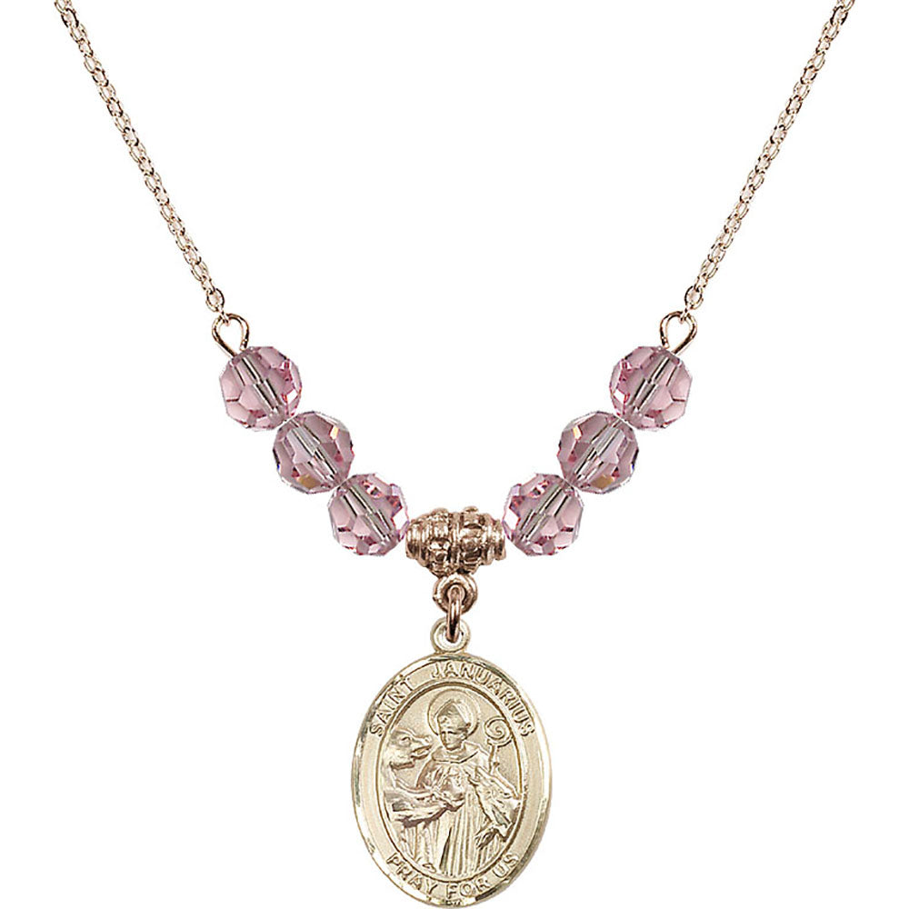 14kt Gold Filled Saint Januarius Birthstone Necklace with Light Rose Beads - 8351