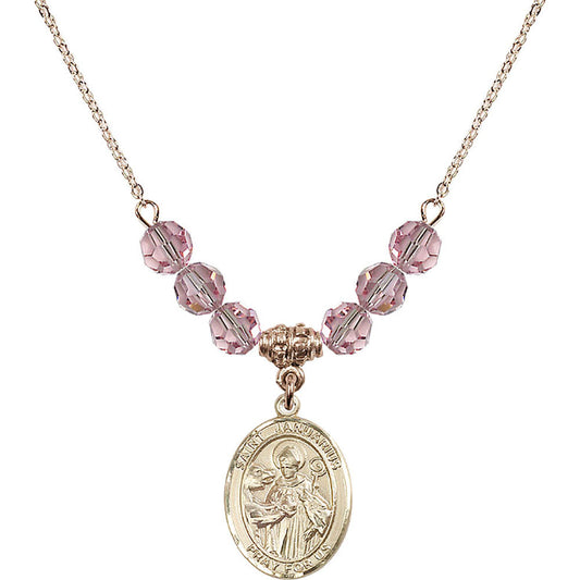 14kt Gold Filled Saint Januarius Birthstone Necklace with Light Rose Beads - 8351