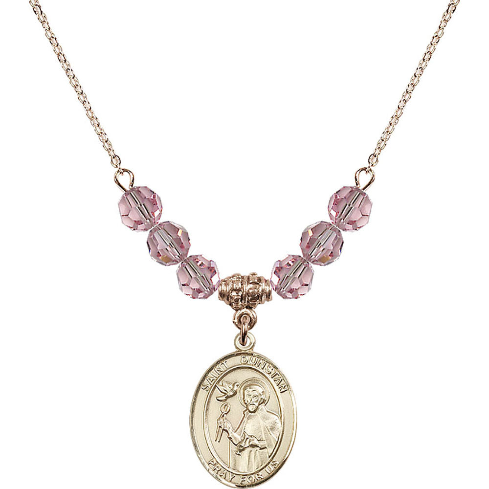 14kt Gold Filled Saint Dunstan Birthstone Necklace with Light Rose Beads - 8355