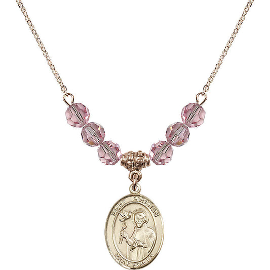 14kt Gold Filled Saint Dunstan Birthstone Necklace with Light Rose Beads - 8355