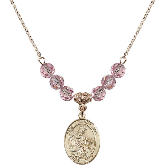 14kt Gold Filled Saint Eustachius Birthstone Necklace with Light Rose Beads - 8356