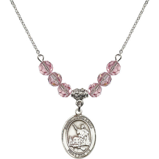 Sterling Silver Saint John Licci Birthstone Necklace with Light Rose Beads - 8358