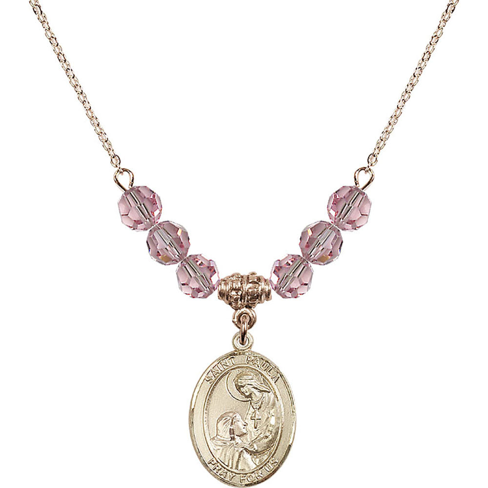14kt Gold Filled Saint Paula Birthstone Necklace with Light Rose Beads - 8359