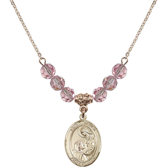 14kt Gold Filled Saint Paula Birthstone Necklace with Light Rose Beads - 8359