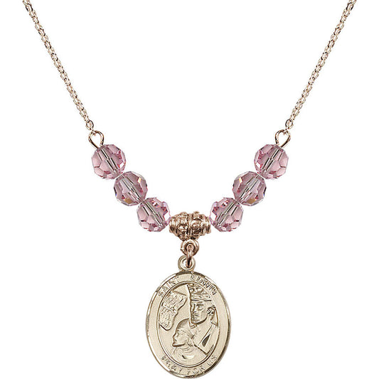 14kt Gold Filled Saint Edwin Birthstone Necklace with Light Rose Beads - 8361