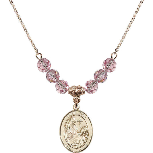 14kt Gold Filled Saint Fina Birthstone Necklace with Light Rose Beads - 8364