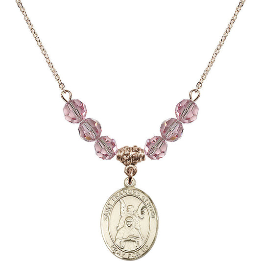 14kt Gold Filled Saint Frances of Rome Birthstone Necklace with Light Rose Beads - 8365