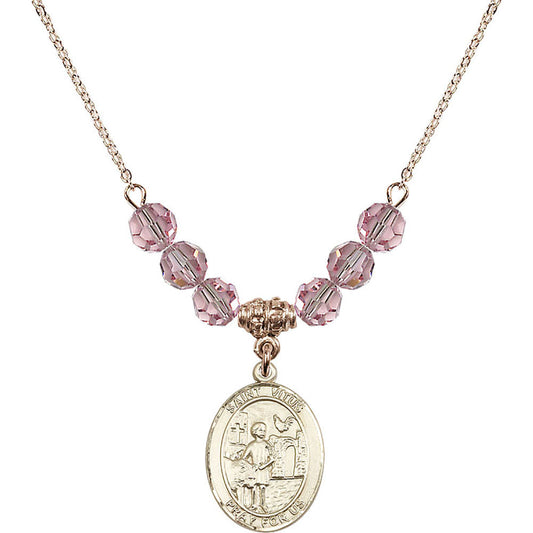 14kt Gold Filled Saint Vitus Birthstone Necklace with Light Rose Beads - 8368