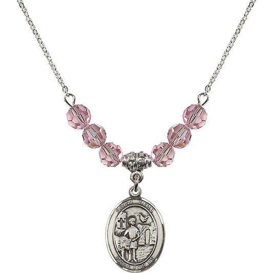 Sterling Silver Saint Vitus Birthstone Necklace with Light Rose Beads - 8368