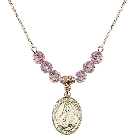 14kt Gold Filled Saint Rose Philippine Duchesne Birthstone Necklace with Light Rose Beads - 8371