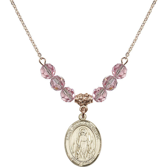 14kt Gold Filled Saint Juliana of Cumae Birthstone Necklace with Light Rose Beads - 8372