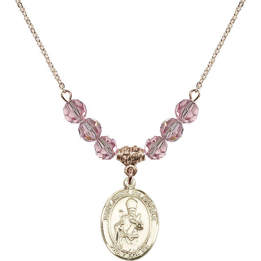 14kt Gold Filled Saint Simon the Apostle Birthstone Necklace with Light Rose Beads - 8375