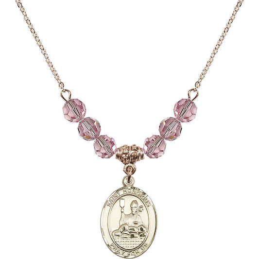 14kt Gold Filled Saint Honorius of Amiens Birthstone Necklace with Light Rose Beads - 8376