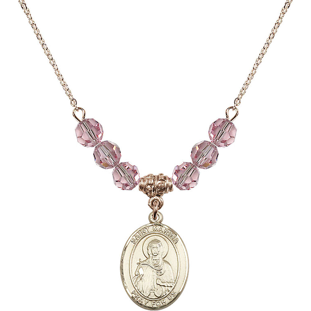14kt Gold Filled Saint Marina Birthstone Necklace with Light Rose Beads - 8379