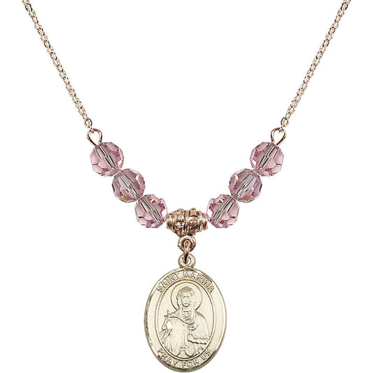 14kt Gold Filled Saint Marina Birthstone Necklace with Light Rose Beads - 8379