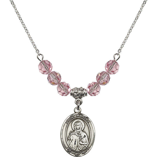 Sterling Silver Saint Marina Birthstone Necklace with Light Rose Beads - 8379
