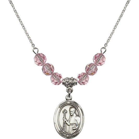 Sterling Silver Saint Regis Birthstone Necklace with Light Rose Beads - 8380