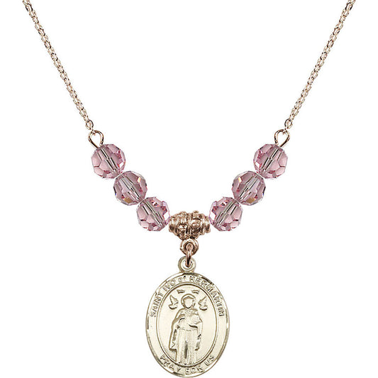 14kt Gold Filled Saint Ivo of Kelmartin Birthstone Necklace with Light Rose Beads - 8384