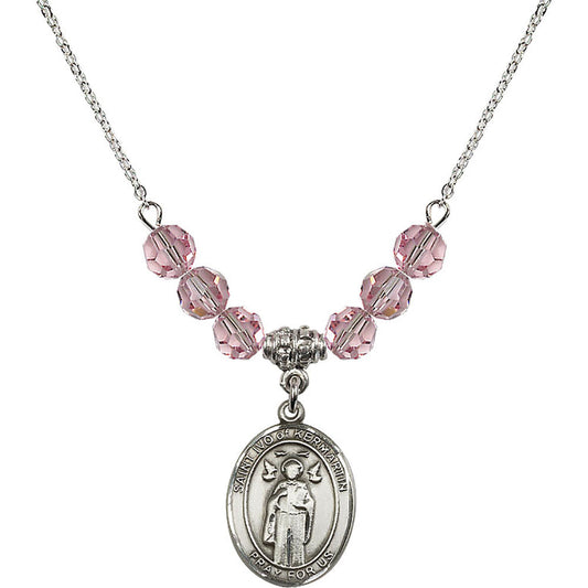 Sterling Silver Saint Ivo of Kelmartin Birthstone Necklace with Light Rose Beads - 8384