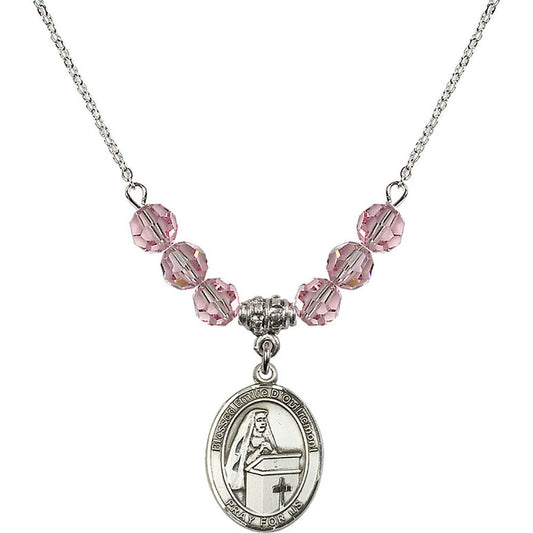 Sterling Silver Blessed Emilee Doultremont Birthstone Necklace with Light Rose Beads - 8390