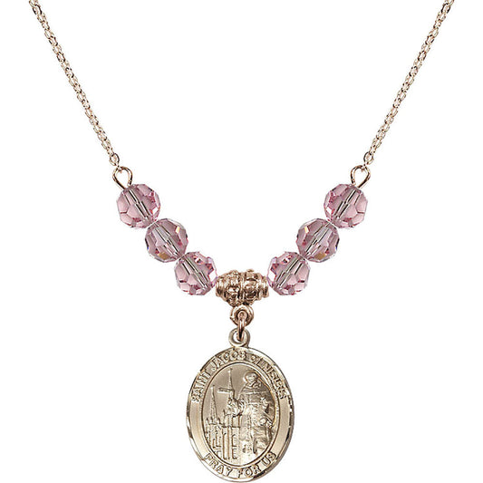 14kt Gold Filled Saint Jacob of Nisibis Birthstone Necklace with Light Rose Beads - 8392