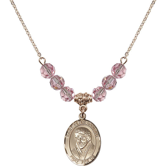 14kt Gold Filled Saint Peter Canisius Birthstone Necklace with Light Rose Beads - 8393