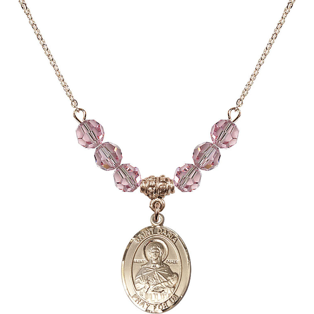 14kt Gold Filled Saint Daria Birthstone Necklace with Light Rose Beads - 8396