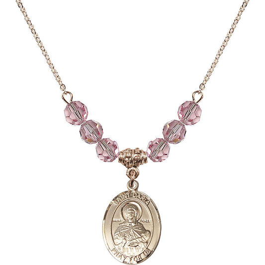 14kt Gold Filled Saint Daria Birthstone Necklace with Light Rose Beads - 8396