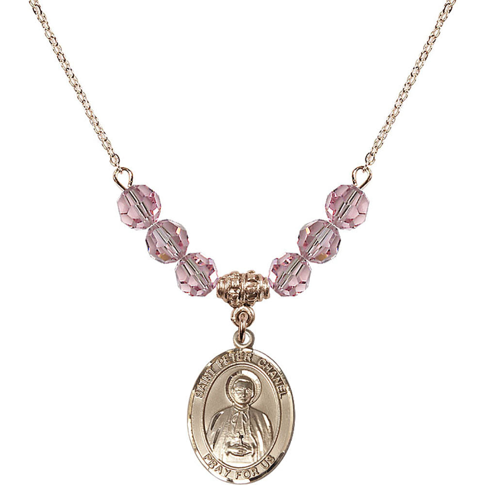 14kt Gold Filled Saint Peter Chanel Birthstone Necklace with Light Rose Beads - 8397