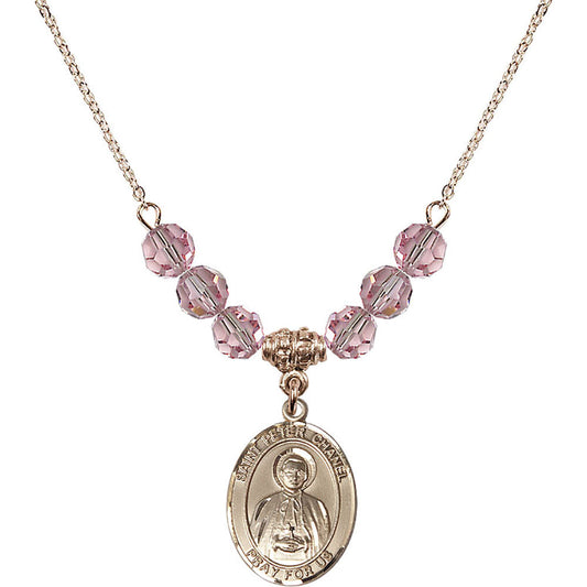 14kt Gold Filled Saint Peter Chanel Birthstone Necklace with Light Rose Beads - 8397