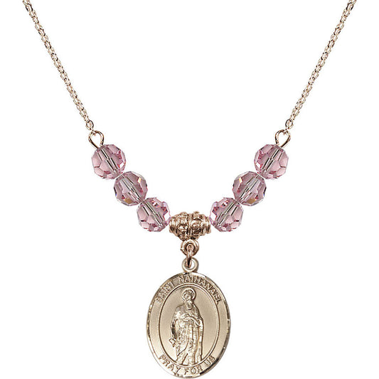 14kt Gold Filled Saint Nathanael Birthstone Necklace with Light Rose Beads - 8398