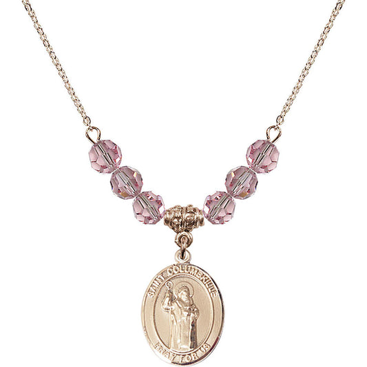 14kt Gold Filled Saint Columbkille Birthstone Necklace with Light Rose Beads - 8399