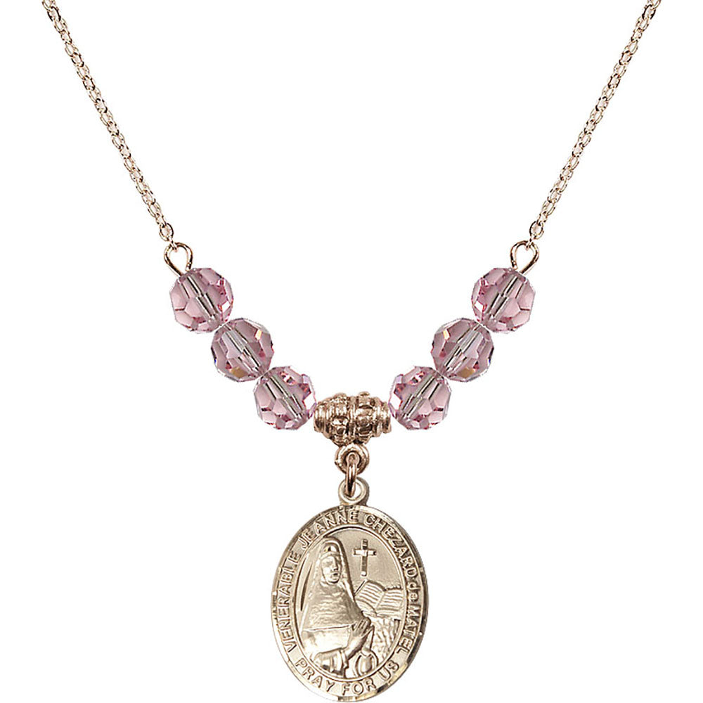 14kt Gold Filled Saint Jeanne Chezard de Matel Birthstone Necklace with Light Rose Beads - 8401