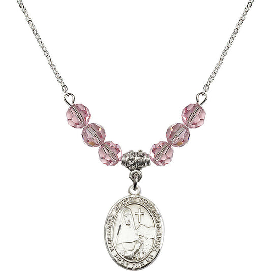 Sterling Silver Saint Jeanne Chezard de Matel Birthstone Necklace with Light Rose Beads - 8401