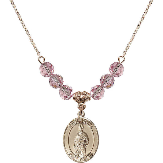 14kt Gold Filled Saint Eligius Birthstone Necklace with Light Rose Beads - 8402