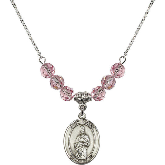 Sterling Silver Saint Eligius Birthstone Necklace with Light Rose Beads - 8402
