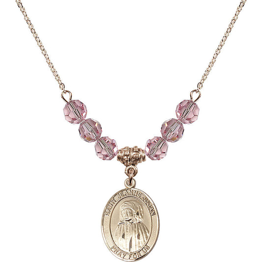 14kt Gold Filled Saint Jeanne Jugan Birthstone Necklace with Light Rose Beads - 8409