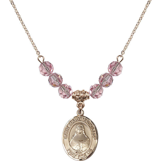 14kt Gold Filled Saint Mary Mackillop Birthstone Necklace with Light Rose Beads - 8425