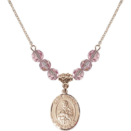 14kt Gold Filled Saint Fidelis Birthstone Necklace with Light Rose Beads - 8426