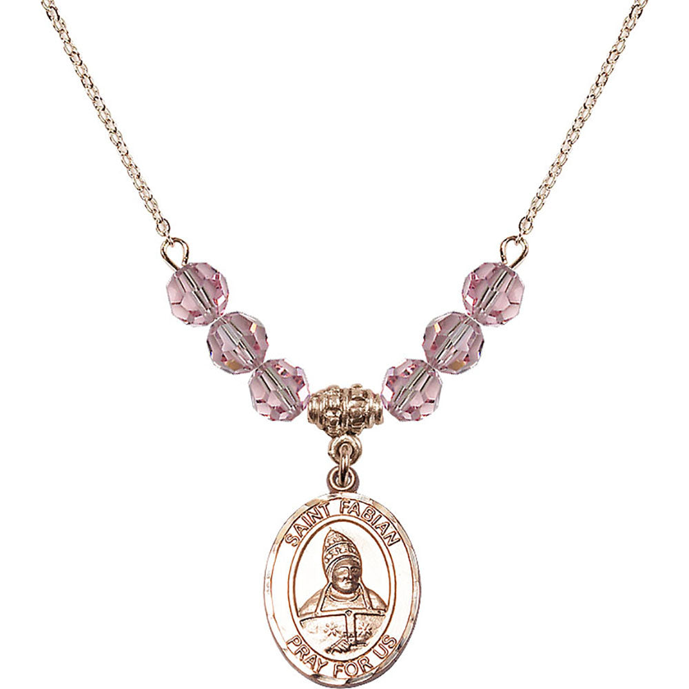14kt Gold Filled Saint Fabian Birthstone Necklace with Light Rose Beads - 8427