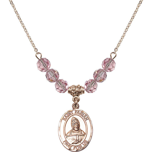 14kt Gold Filled Saint Fabian Birthstone Necklace with Light Rose Beads - 8427