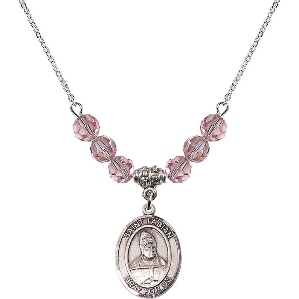 Sterling Silver Saint Fabian Birthstone Necklace with Light Rose Beads - 8427