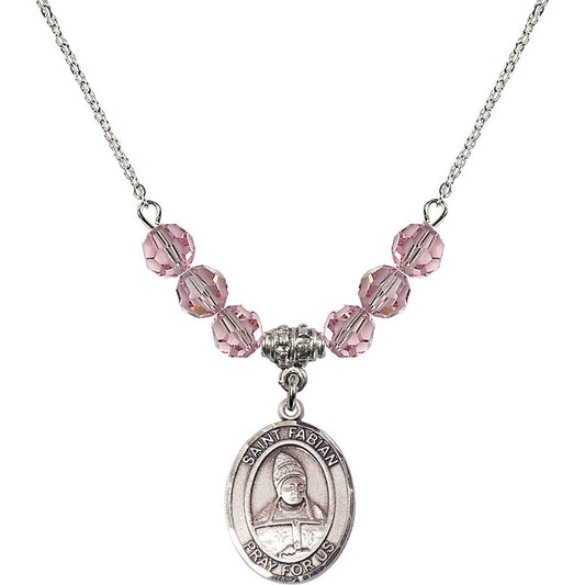 Sterling Silver Saint Fabian Birthstone Necklace with Light Rose Beads - 8427