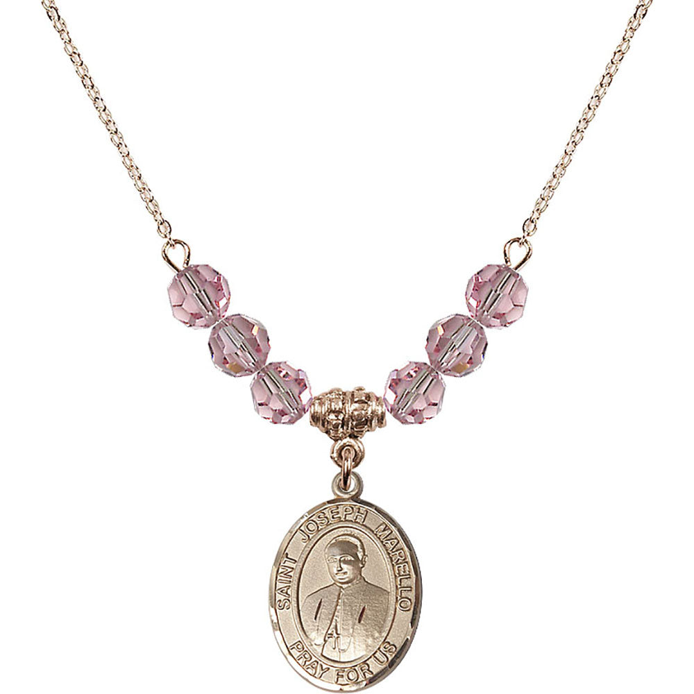 14kt Gold Filled Saint Joseph Marello Birthstone Necklace with Light Rose Beads - 8430