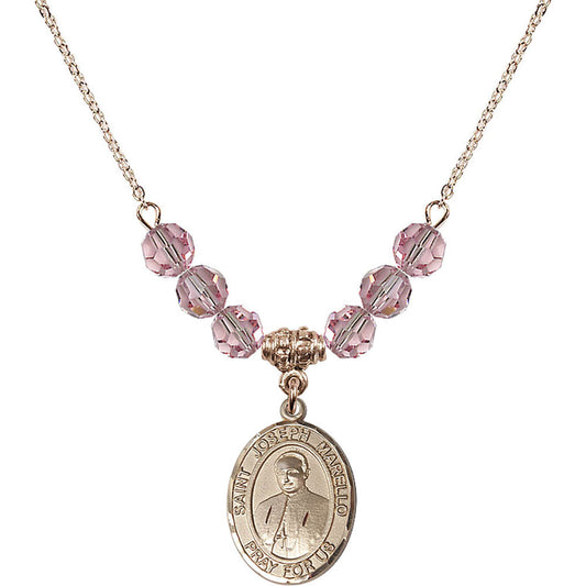 14kt Gold Filled Saint Joseph Marello Birthstone Necklace with Light Rose Beads - 8430